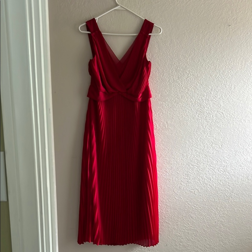 White House Black Market Red Sleeveless V-Neck Midi Dress